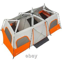 12 Person Instant Cabin Tent WithIntegrated LED Lights 3 Rooms Outdoors Orange New