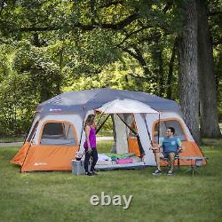 12 Person Instant Cabin Tent WithIntegrated LED Lights 3 Rooms Outdoors Orange New