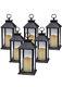 6Pk Hanging Glass Panes Lantern Portable Led Candle Light Operateby 3AAA's Black