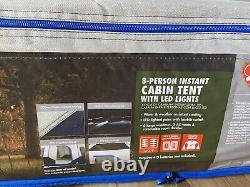 8-Person Cabin Tent with LED Lighted Poles Spacious Interior Cabin Design NEW