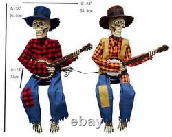 Animated Motion/Sound Activated Musical Multi-Lingual Banjo Skeletons Duo Hallow