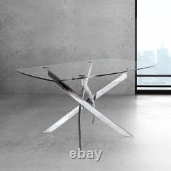 Dining Table with Tempered Glass Top, Elegant Statement Piece for Contemporary H