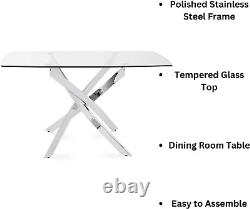 Dining Table with Tempered Glass Top, Elegant Statement Piece for Contemporary H