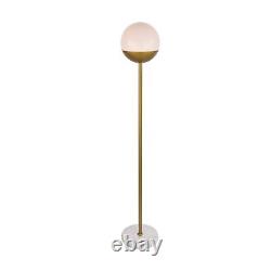 Eclipse 1 Light Brass Floor Lamp With Frosted White Glass