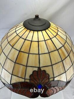 Large Tiffany Style Mission Victorian Stained Glass Table Lamp Brass Post