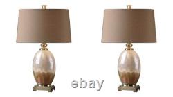 Pair Eadric 30 Ceramic Table Lamps Fired Ivory Rust Brown Uttermost 26156