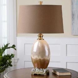 Pair Eadric 30 Ceramic Table Lamps Fired Ivory Rust Brown Uttermost 26156