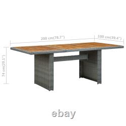 Rattan Garden Table Outdoor Patio Dining Table Wood/Glass Tabletop 200x100x74 cm