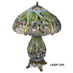 Serena D'italia Table Lamp Stained Glass Shade Tiffany Dragonfly Bronze Lit Base
