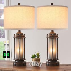 Set of 2 Farmhouse Lamps for Living Room, Rustic Vintage Bedroom Nightstand Tabl