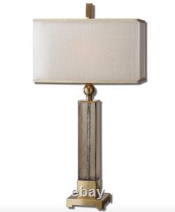 Uttermost 265831 Glass & Brass Table Lamp Square Shade Transitional Coastal