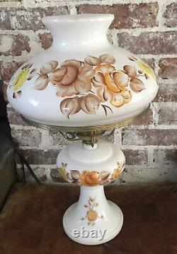 Vintage Crown Creative INC Milk Glass Electric Lamp with Painted Floral Design
