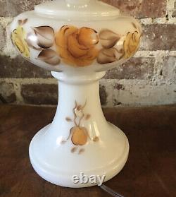 Vintage Crown Creative INC Milk Glass Electric Lamp with Painted Floral Design