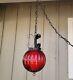 Vintage Mid Century Modern 60s Hanging Swag Light Ruby Red Glass Lamp